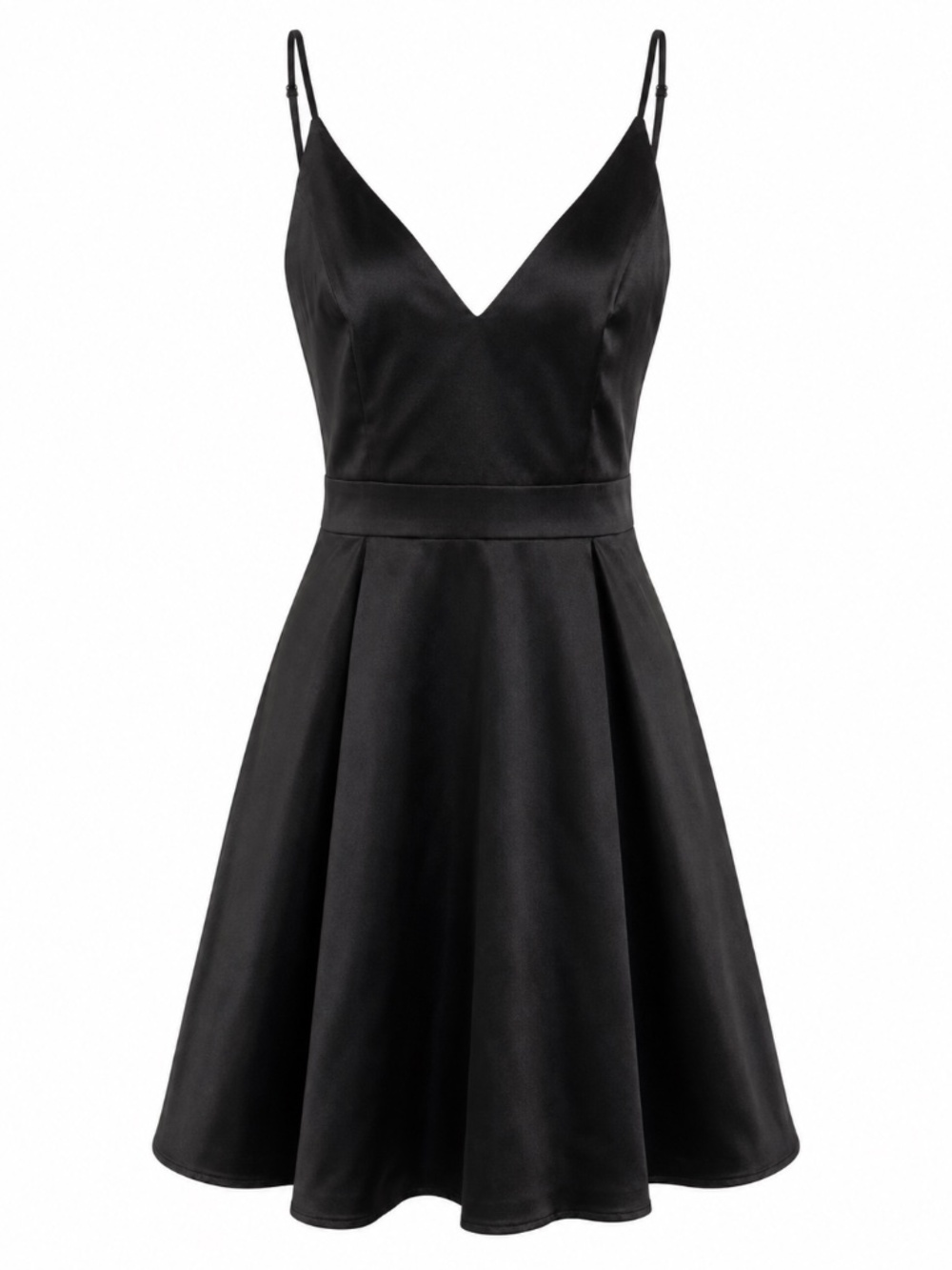 Lulus Black Satin Fit-and-Flare Dress – Size Small - Picture 1 of 5